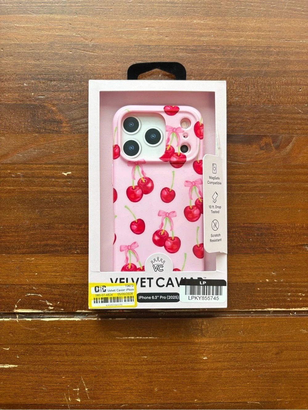 Velvet Caviar Pink Cherry iPhone Case with Red Cherry Print